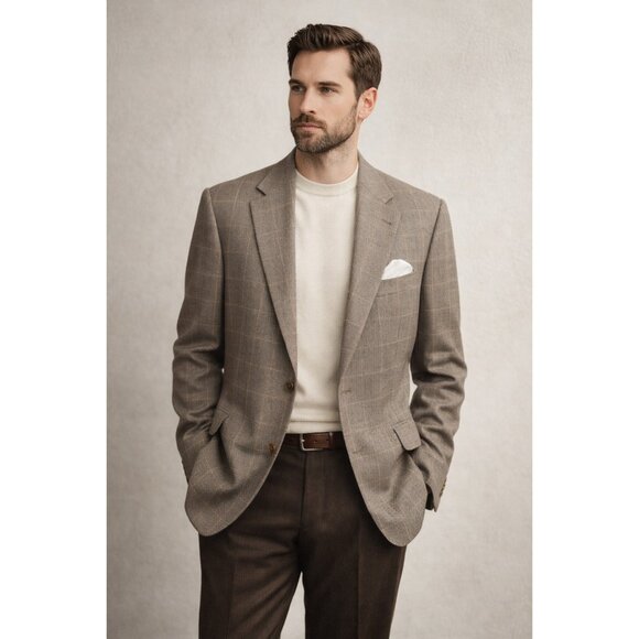 Cremieux Collection 46L Wool Blazer Loro Piana Fabric Windowpane Plaid Canada